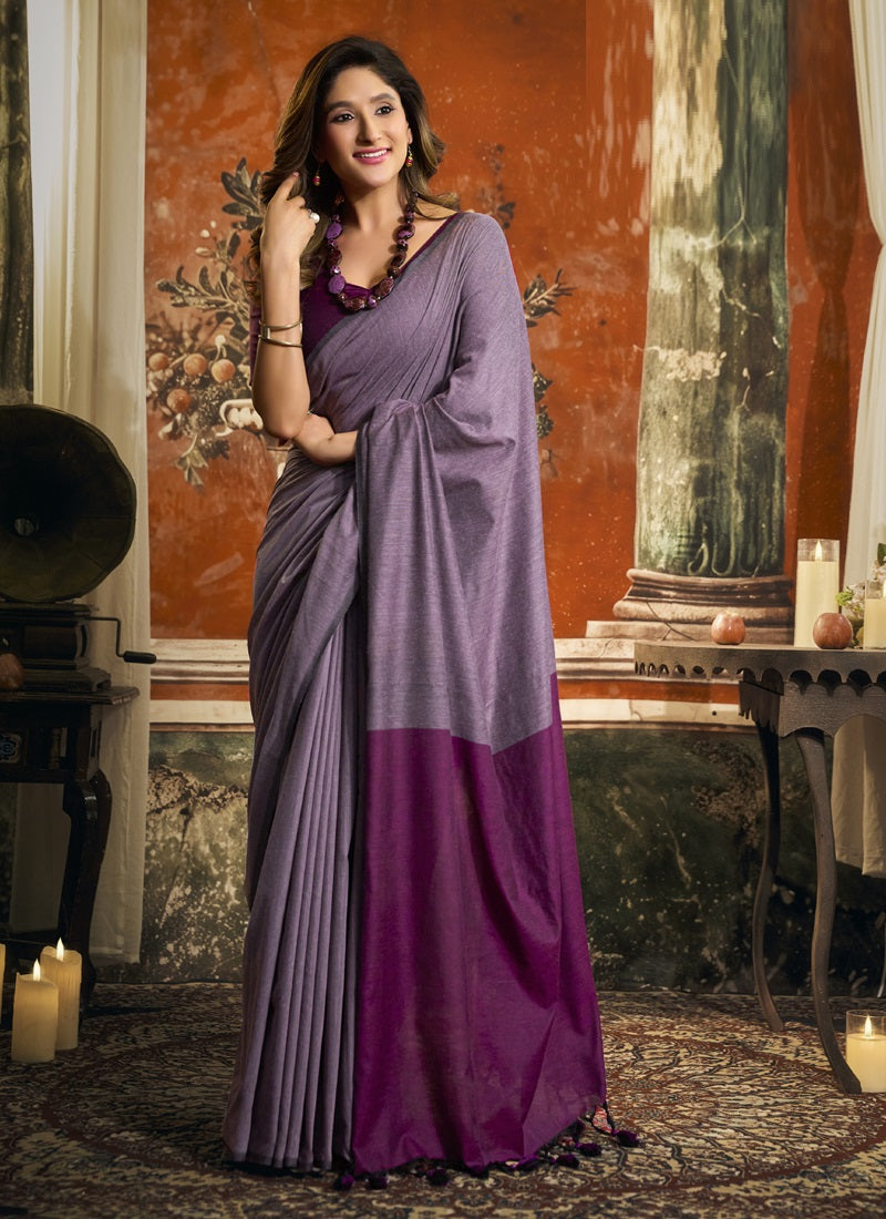 Mal Cotton Contrast Pallu & Fancy Tassels Casual Wear Saree