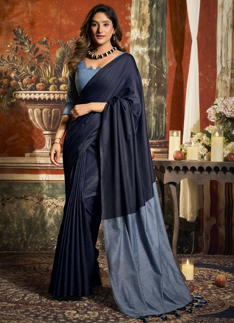 Mal Cotton Contrast Pallu & Fancy Tassels Casual Wear Saree