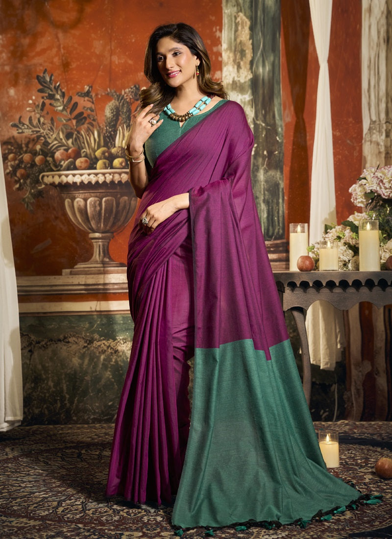 Mal Cotton Contrast Pallu & Fancy Tassels Casual Wear Saree