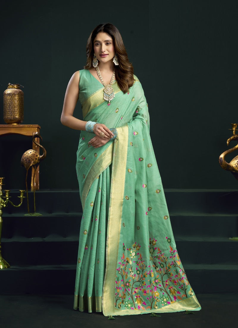 Munga Cotton Mina Work Party Wear Sarees