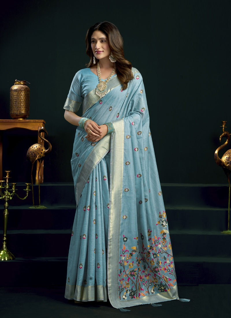 Munga Cotton Mina Work Party Wear Sarees