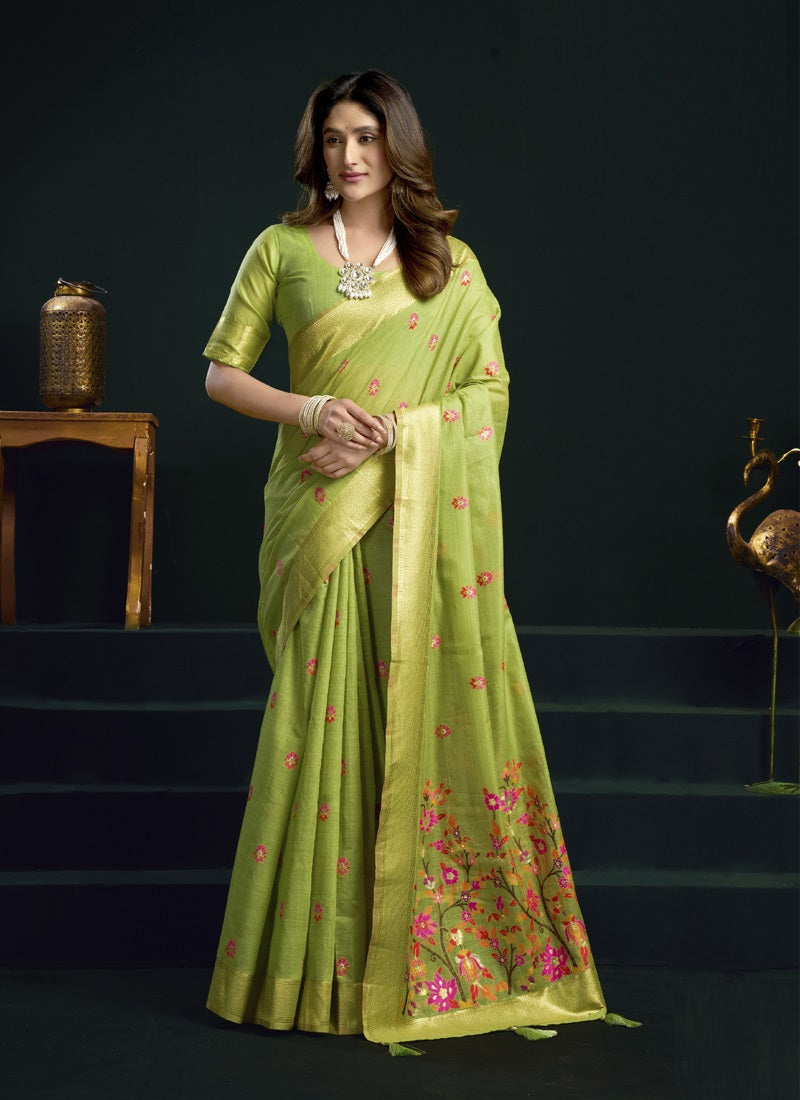 Munga Cotton Mina Work Party Wear Sarees