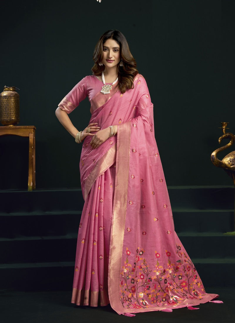 Munga Cotton Mina Work Party Wear Sarees