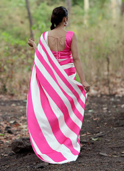 Pink Original Japan Devsena satin Saree Japan Satin Digital Print Blouse