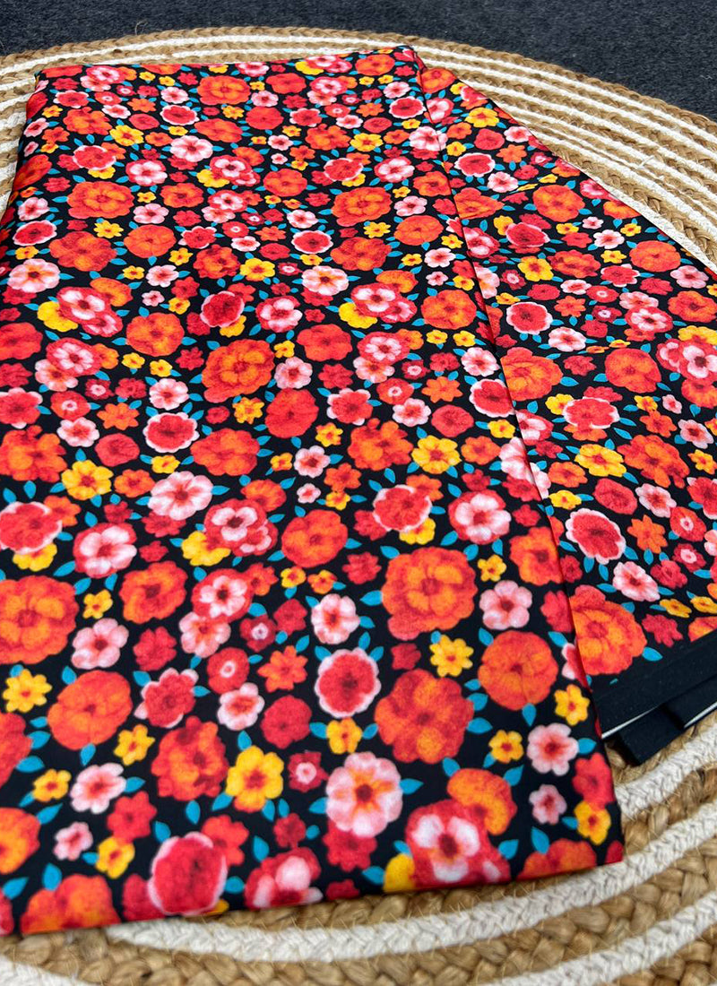 Red Original Japan Devsena satin Saree Japan Satin Digital Print Blouse