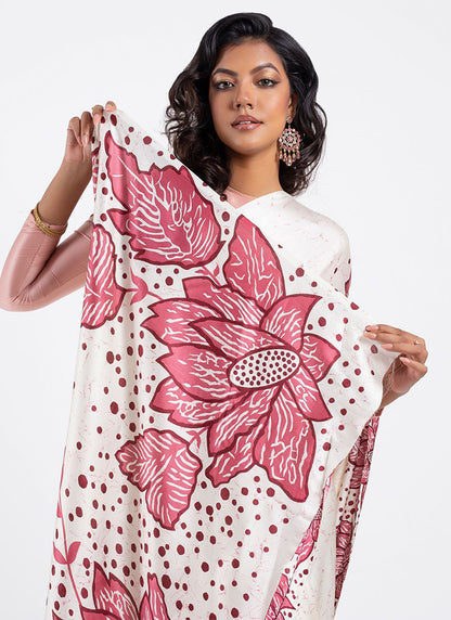 White Original Japan Devsena satin Saree Japan Satin Digital Print Blouse