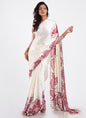 White Original Japan Devsena satin Saree Japan Satin Digital Print Blouse
