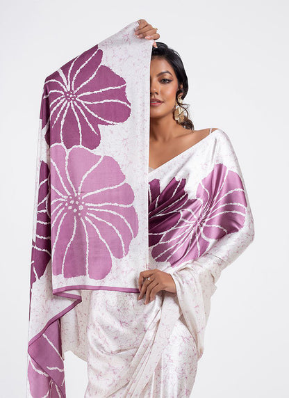 White Original Japan Devsena satin Saree Japan Satin Digital Print Blouse