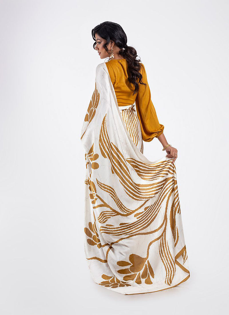 Mustard Original Japan Devsena satin Saree Japan Satin Digital Print Blouse