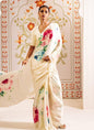 Cream Original Japan Devsena satin Saree Japan Satin Digital Print Blouse