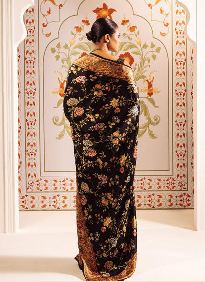 Black Original Japan Devsena satin Saree Japan Satin Digital Print Blouse