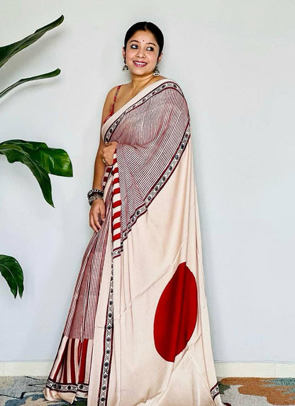 Red Original Japan Devsena satin Saree Japan Satin Digital Print Blouse