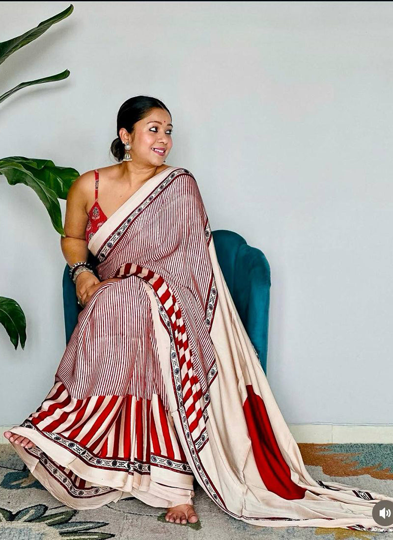 Red Original Japan Devsena satin Saree Japan Satin Digital Print Blouse