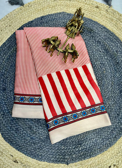 Red Original Japan Devsena satin Saree Japan Satin Digital Print Blouse