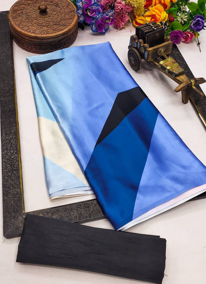 Multicolor Original Japan Devsena satin Saree Japan Satin Digital Print Blouse