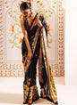 Black Original Japan Devsena satin Saree Japan Satin Digital Print Blouse