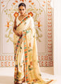 Cream Original Japan Devsena satin Saree Japan Satin Digital Print Blouse