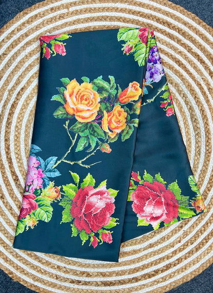 Black Original Japan Devsena satin Saree Japan Satin Digital Print Blouse