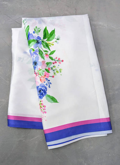 White Original Japan Devsena satin Saree Japan Satin Digital Print Blouse