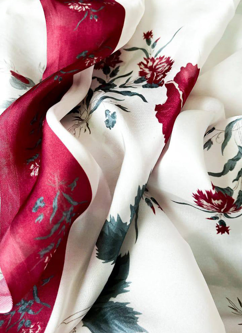 White Original Japan Devsena satin Saree Japan Satin Digital Print Blouse