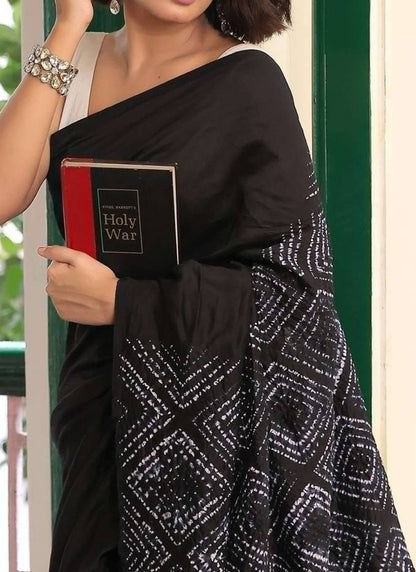 Black Original Japan Devsena satin Saree Japan Satin Digital Print Blouse