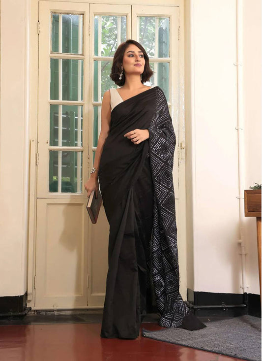 Black Original Japan Devsena satin Saree Japan Satin Digital Print Blouse