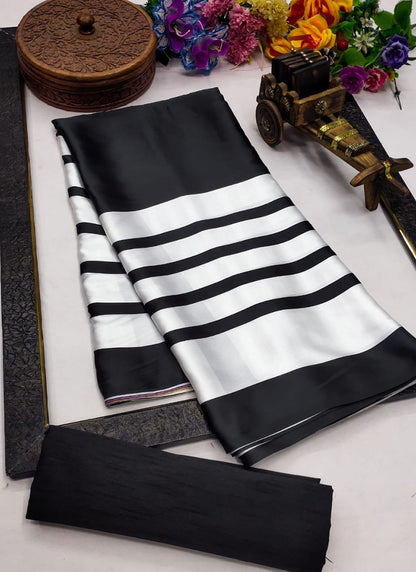 White Original Japan Devsena satin Saree Japan Satin Digital Print Blouse