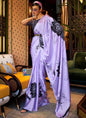 Lavender Original Japan Devsena satin Saree Japan Satin Digital Print Blouse