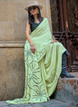 Sea Green Original Japan Devsena satin Saree Japan Satin Digital Print Blouse