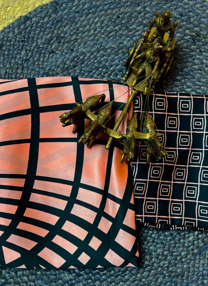 Peach Original Japan Devsena satin Saree Japan Satin Digital Print Blouse