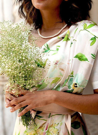 White Original Japan Devsena satin Saree Japan Satin Digital Print Blouse