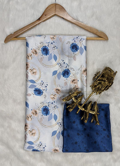 White Original Japan Devsena satin Saree Japan Satin Digital Print Blouse