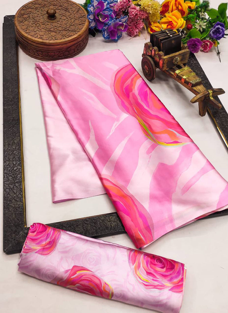 Multicolor Original Japan Devsena satin Saree Japan Satin Digital Print Blouse