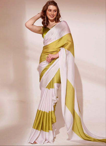 Multicolor Original Japan Devsena satin Saree Japan Satin Digital Print Blouse