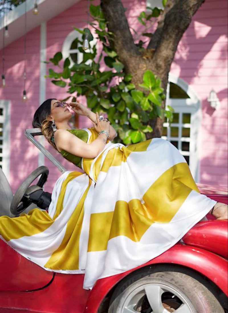 Multicolor Original Japan Devsena satin Saree Japan Satin Digital Print Blouse