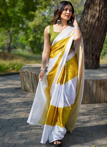 Multicolor Original Japan Devsena satin Saree Japan Satin Digital Print Blouse