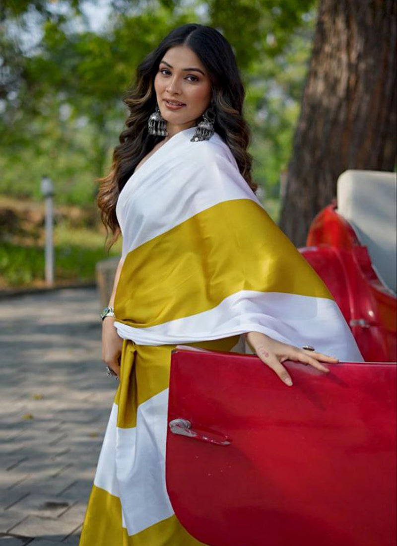 Multicolor Original Japan Devsena satin Saree Japan Satin Digital Print Blouse