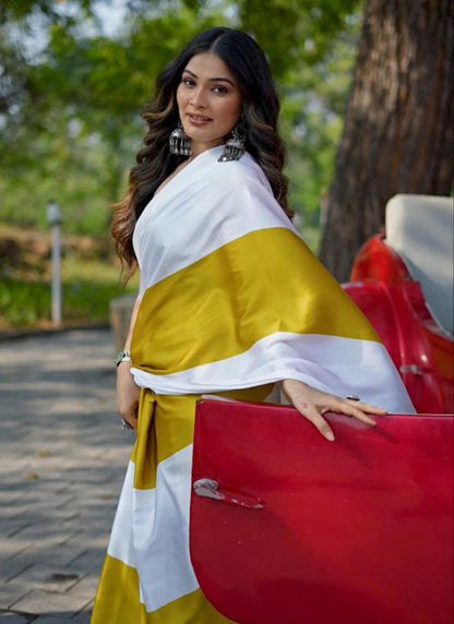 Multicolor Original Japan Devsena satin Saree Japan Satin Digital Print Blouse