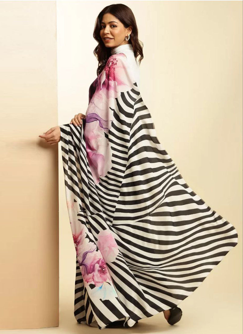 Multicolor Original Japan Devsena satin Saree Japan Satin Digital Print Blouse