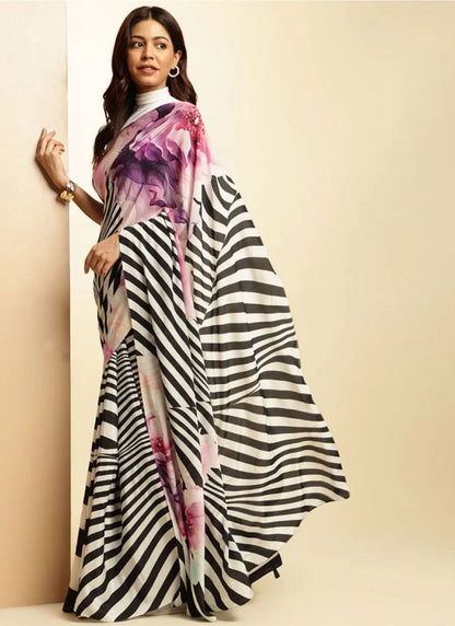 Multicolor Original Japan Devsena satin Saree Japan Satin Digital Print Blouse