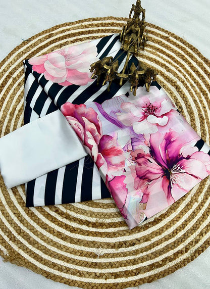 Multicolor Original Japan Devsena satin Saree Japan Satin Digital Print Blouse