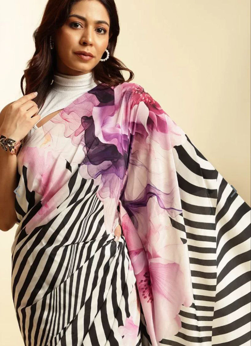 Multicolor Original Japan Devsena satin Saree Japan Satin Digital Print Blouse