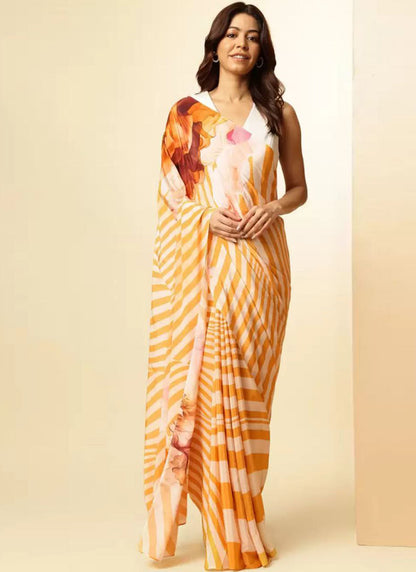 Multicolor Original Japan Devsena satin Saree Japan Satin Digital Print Blouse