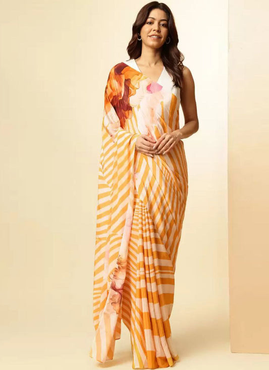 Multicolor Original Japan Devsena satin Saree Japan Satin Digital Print Blouse