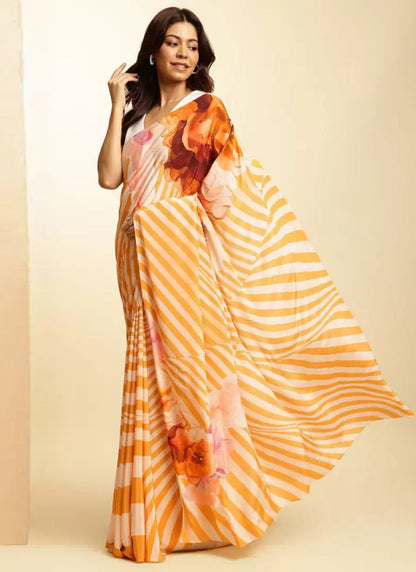 Multicolor Original Japan Devsena satin Saree Japan Satin Digital Print Blouse