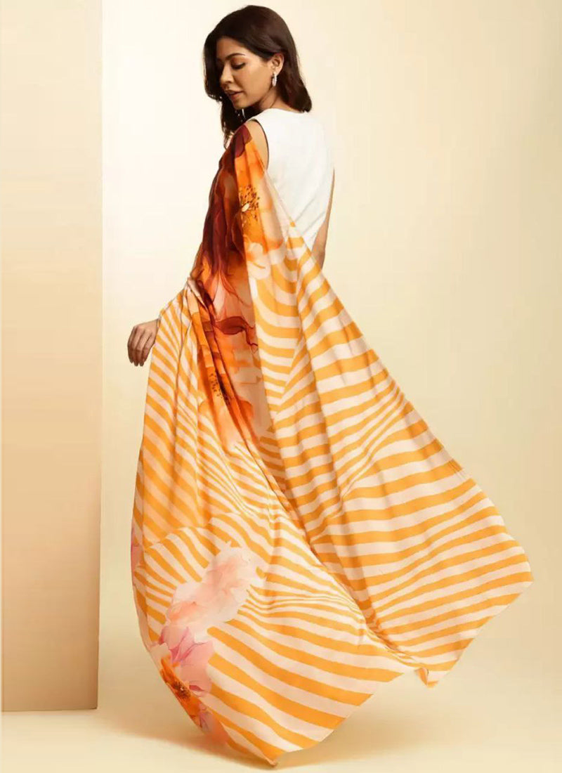 Multicolor Original Japan Devsena satin Saree Japan Satin Digital Print Blouse