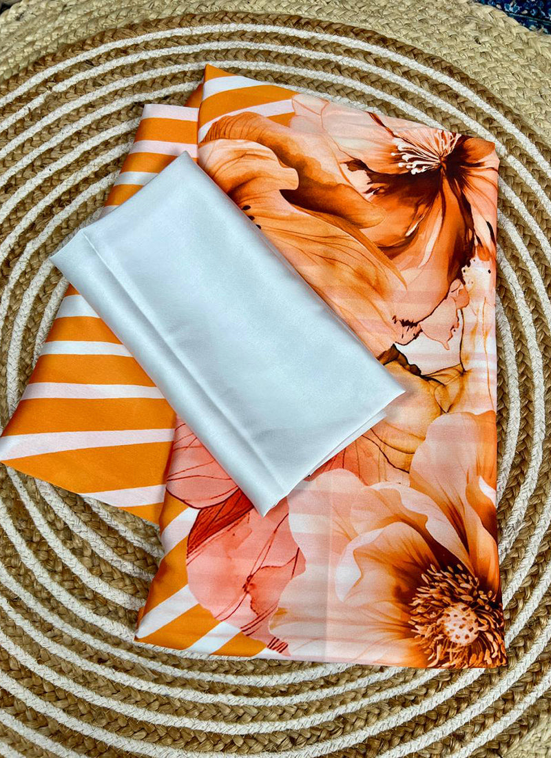 Multicolor Original Japan Devsena satin Saree Japan Satin Digital Print Blouse