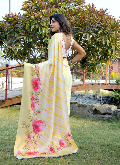 Multicolor Original Japan Devsena satin Saree Japan Satin Digital Print Blouse