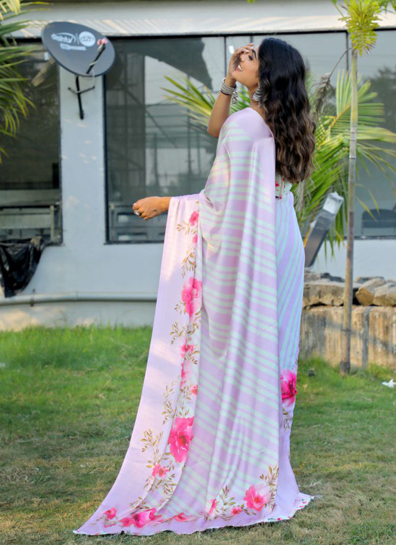 Multicolor Original Japan Devsena satin Saree Japan Satin Digital Print Blouse