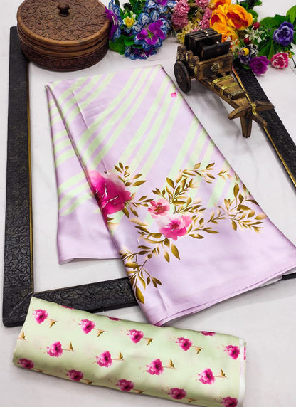 Multicolor Original Japan Devsena satin Saree Japan Satin Digital Print Blouse